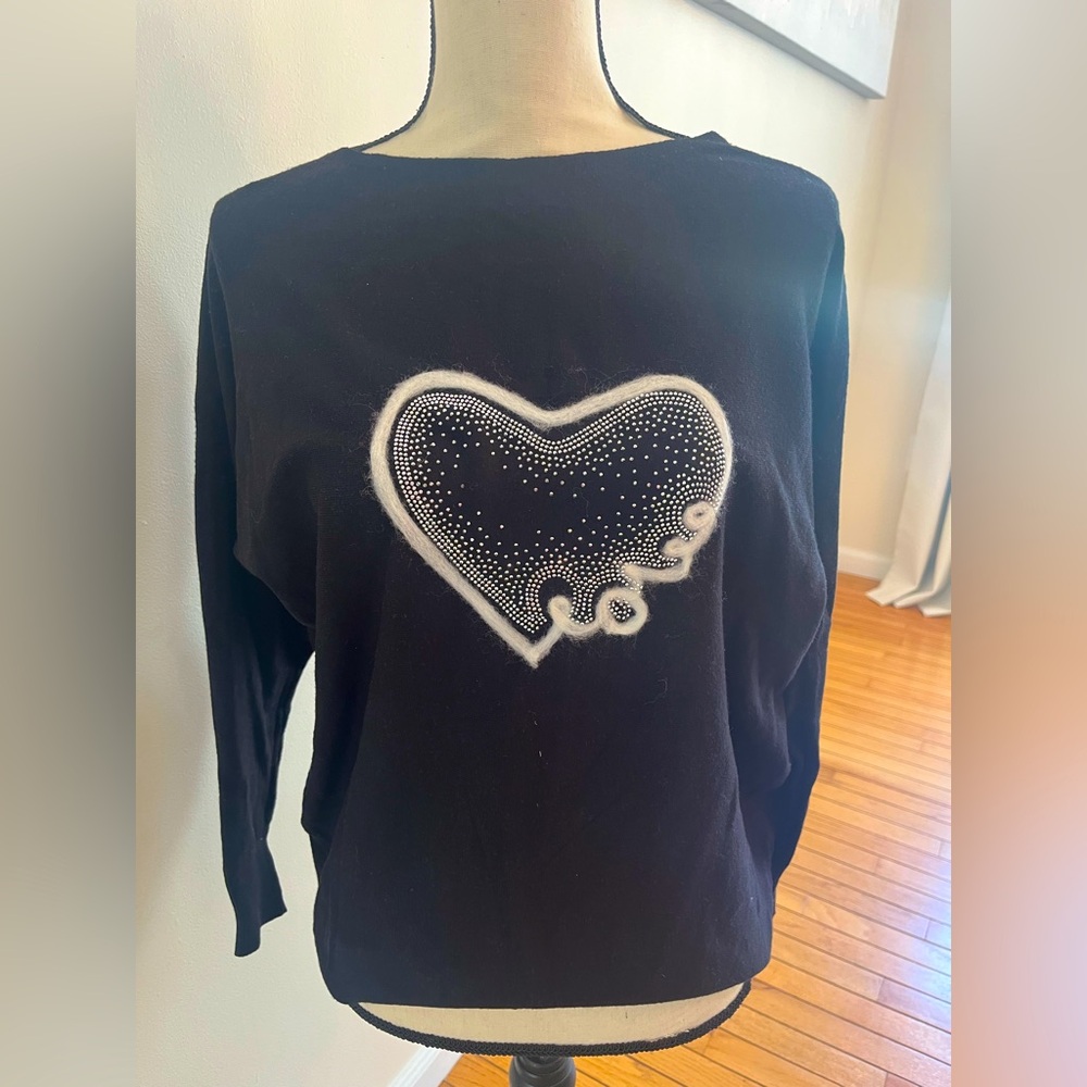 Black Heart Embellished Women's Sweater-Medium